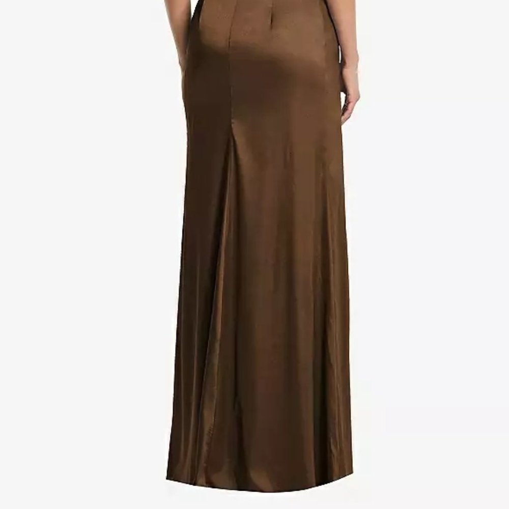 Dessy Collection TH063...One-Shoulder Draped Satin Maxi Dress...Latte...Size 8 - Picture 4 of 9
